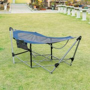 Rede de Jardim com Suporte Dobrável com Cama de Tecido Oxford e Malha Respirável Bolso de Armazenagem e Bolsa de Transporte 235,5x82x90,5cm Azul e Pra