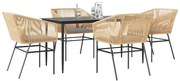 vidaXL Conjunto jantar jardim 5 peças almofadas vidro vime PE castanho