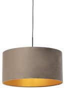 Candeeiro de suspensão com abajur em veludo taupe com dourado 50 cm - Combi