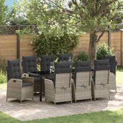 vidaXL Conjunto de jantar para jardim, com 9 peças e almofadas cinza claro em rattan sintético.