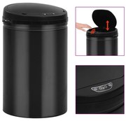 vidaXL Caixote do lixo com sensor automático 30 L aço carbono preto
