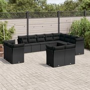 vidaXL 12 pcs conjunto de sofás de jardim c/ almofadões vime PE preto