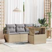 Conjunto de Sofá de Jardim de 5 Peças com Almofadas Bege Rattan PE, So