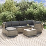 vidaXL 7 pcs conjunto lounge de jardim c/ almofadões vime PE cinzento