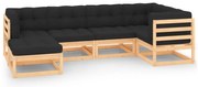6 pcs conjunto lounge de jardim c/ almofadões pinho maciço