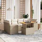 vidaXL 7 pcs conjunto de sofás p/ jardim com almofadões vime PE bege