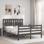 Estrutura de cama com cabeceira 120x200 cm madeira maciça cinza