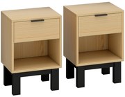 HOMCOM Conjunto de 2 Mesas de Cabeceira Estreitas Mesas de Cabeceira Modernas com Gaveta e Prateleira Aberta 35x26x50 cm Carvalho | Aosom Portugal