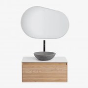 Conjunto De Móvel De Casa De Banho Suspenso Em Madeira De Freixo Tedrik Castanho Fresno & Cimento Cinzento Redondo Ø40 Cm Tarsis & Oval - Sklum