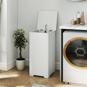 Cesto com grande capacidade para roupa suja com tampa articulada em metal, pega lateral e bolso interior 30 x 30 x 61 cm Branco