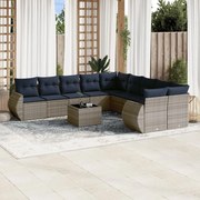vidaXL 11 pcs conjunto sofás de jardim c/ almofadões vime PE cinzento