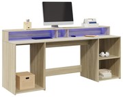 vidaXL Secretária luzes LED 200x55x91cm deriv. madeira carvalho sonoma