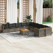 vidaXL 11 pcs conjunto sofás de jardim c/ almofadões vime PE cinzento