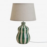 Candeeiro De Mesa Jolira 40cm Em Cerâmica E Linho Verde Exército Claro - Sklum