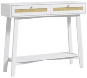 HOMCOM Mesa Consola Entrada 2 Gavetas Design Vime Sala Corredor Espaço Otimizado 100x30x81 cm Branco | Aosom Portugal