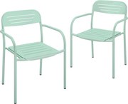 Outsunny Conjunto de 2 Cadeiras de Jardim Empilháveis para Terraço com Design de Lâminas e Apoio de Braços 56 x 58 x 78 cm Verde | Aosom Portugal