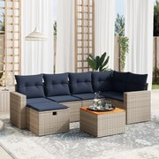 vidaXL 7 pcs conjunto sofás p/ jardim c/ almofadões vime PE cinzento