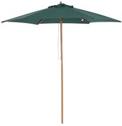 Outsunny Chapéu Sol Ø250x230cm Mastro Madeira 6 Hastes Polia Fixação Jardim Verde Proteção UV | Aosom Portugal