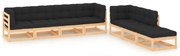 7 pcs conjunto lounge de jardim c/ almofadões pinho maciço