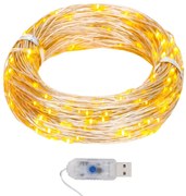 vidaXL Cordão de micro luzes 40 m 400 LEDs 8 funções branco quente
