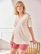 T-shirt com decote em V, em linho e viscose, para grávida cru