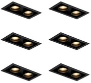Conjunto de 6 focos embutidos modernos pretos ajustáveis de 2 luzes - Roof