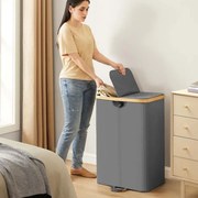 Cesto para roupa suja com duas divisões e tampa 52 x 38,5 x 75 cm cinzento + bege natural