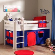 Conjunto Cama alta de Criança PINO 90 x 200 cm + estrado + escada + cortina Domino Branca