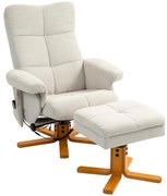 HOMCOM Poltrona de Massagem com Função deitada e Apoio para Os Pés Inclinação de 145° Poliéster 80x86x99 cm Branco Creme | Aosom Portugal