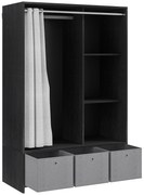 HOMCOM Armário de Roupas Armário de Armazenamento com Barra Cortina 3 Nichos e 3 Gavetas de Tecido Removíveis 105x48x160 cm | Aosom Portugal