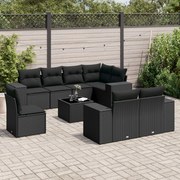 vidaXL 9 pcs conjunto de sofás p/ jardim c/ almofadões vime PE preto