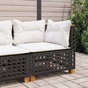vidaXL Sofá de canto p/ jardim c/ almofadões vime PE preto
