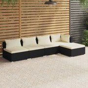 vidaXL 5 pcs conjunto lounge de jardim c/ almofadões vime PE preto