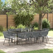 vidaXL Conjunto de Jantar de Jardim 9 Peças com Almofadas Cinza em Rattan Polipropileno.