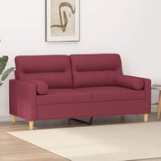 vidaXL Sofá 2 lug. + almofadas decorativas 140cm tecido vermelho tinto