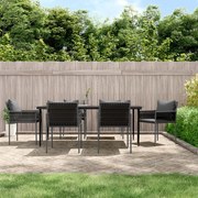 vidaXL 7 pcs conjunto de jantar p/ jardim c/ almofadões vime PE e aço
