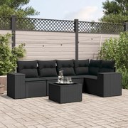 vidaXL 6 pcs conjunto sofás de jardim c/ almofadões vime PE preto