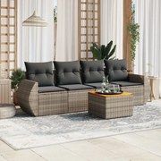 vidaXL 5 pcs conjunto sofás de jardim c/ almofadões vime PE cinzento