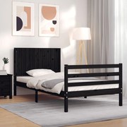 Estrutura de cama com cabeceira 100x200 cm madeira maciça preto