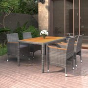 vidaXL 5 pcs conjunto de jantar para jardim vime PE cinzento