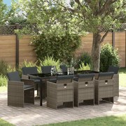 vidaXL Conjunto de Jantar de Jardim de 9 Peças com Almofadas Cinza Rattan PE