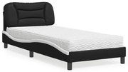 vidaXL Cama com colchão 80x200 cm couro artificial preto e branco