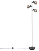 Candeeiro de pé Art Deco preto 3 luzes com vidro fumê - VIDRO Art Deco