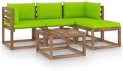 5 pcs conjunto lounge p/ jardim c/ almofadões verde brilhante