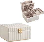 Caixa de joias espelhada de 2 camadas da coleção SONGMICS HOME ANAH, organizadora de joias, bandeja removível, superfície de PU costurada, efeito flutuante, 8,5 x 9,4 x 5,3 polegadas, presente