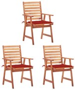 vidaXL Cadeiras de jantar p/ jardim 3 pcs c/ almofadões acácia maciça