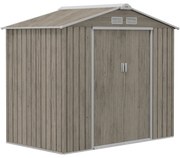 Outsunny Abrigo de Jardim 213x130x185 cm Abrigo de Jardim Metálico de Exterior com 2 Portas Deslizantes e 4 Janelas Madeira | Aosom Portugal
