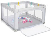 Cercadinho dobrável para bebês de 150 x 150 cm com 50 bolas, 4 alças e portão com zíper, preto