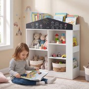 Estante infantil em forma de casa 94 x 30 x 102 cm com 11 compartimentos abertos para quarto, sala de jogos ou creche – Branca