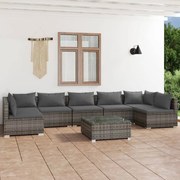 8 pcs conjunto lounge de jardim c/ almofadões vime PE cinzento